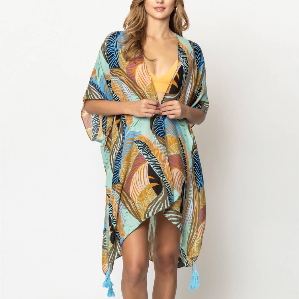 Fashion City - Vente Kimono – femme - Kimono ouvert sur le devant à imprimé de feuilles de palmier8