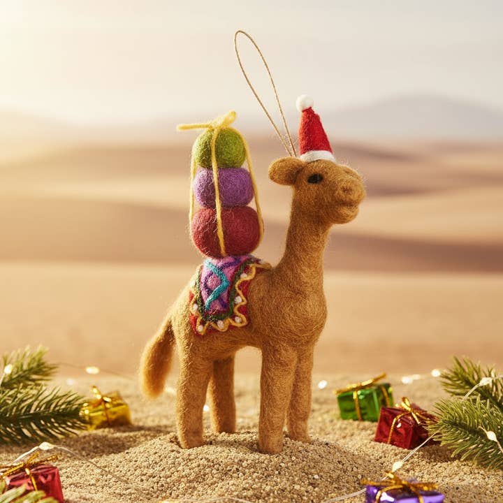 Handmade Felt Humphrey the Christmas Camel Decoration for wholesale by Felt So Good