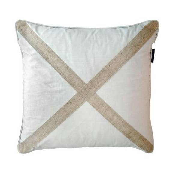 EASTWOOD Silver Jute and White Cross Cushion Cover 50 cm by for wholesale by Mirage Haven