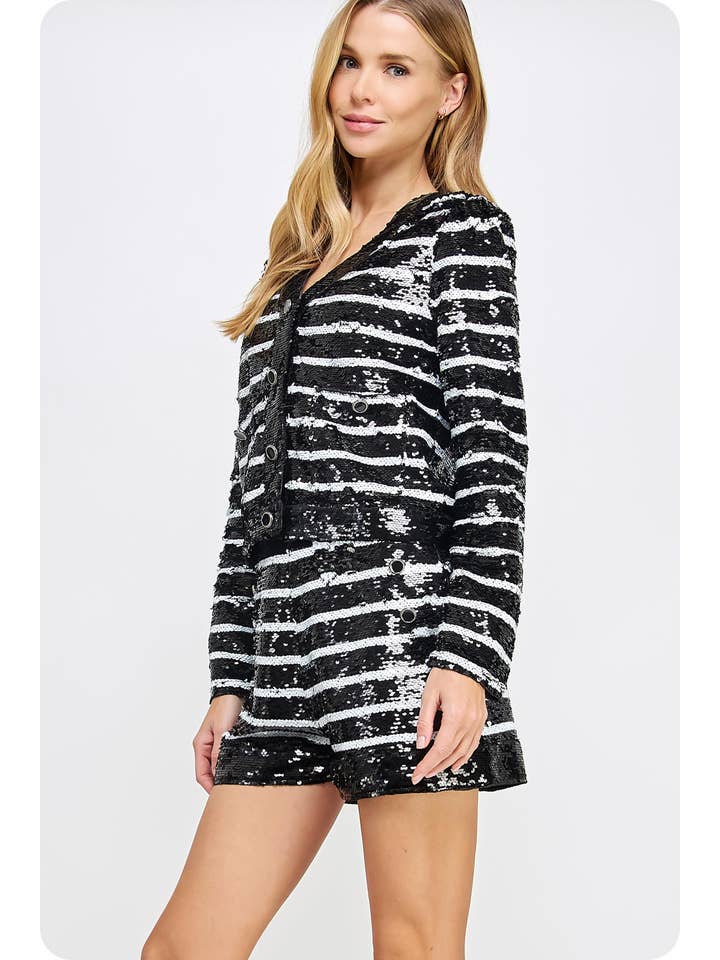 Black white Stripe Sequins Jacket for wholesale on Faire4