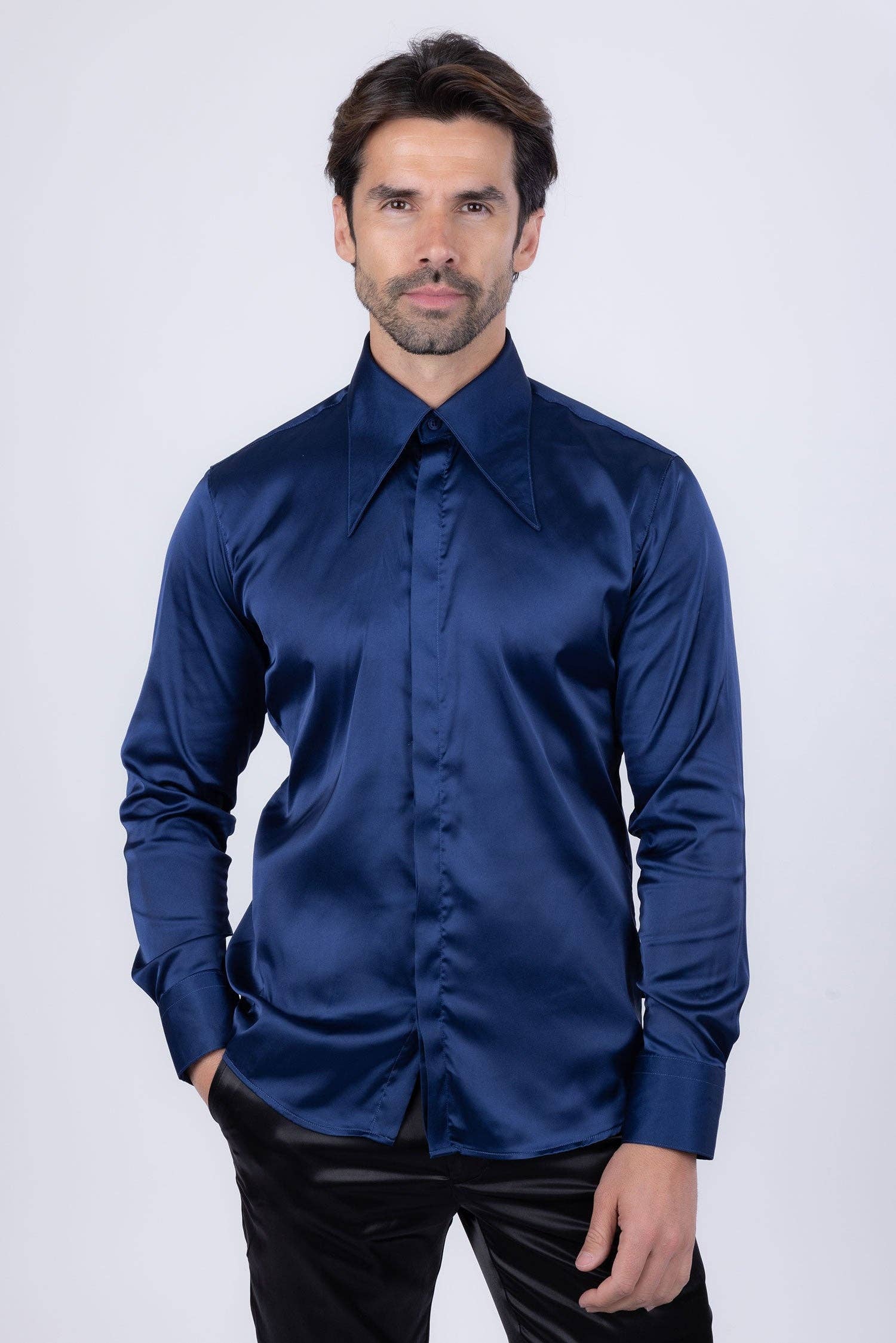 BARABAS - Wholesale Button Down Shirt - Men's - Men's Spear Point Shiny Long Sleeve Shirt 4B10212