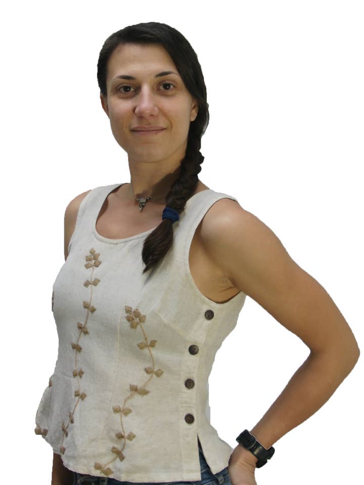 Side Button Applique Blouse for wholesale by KASHI INC