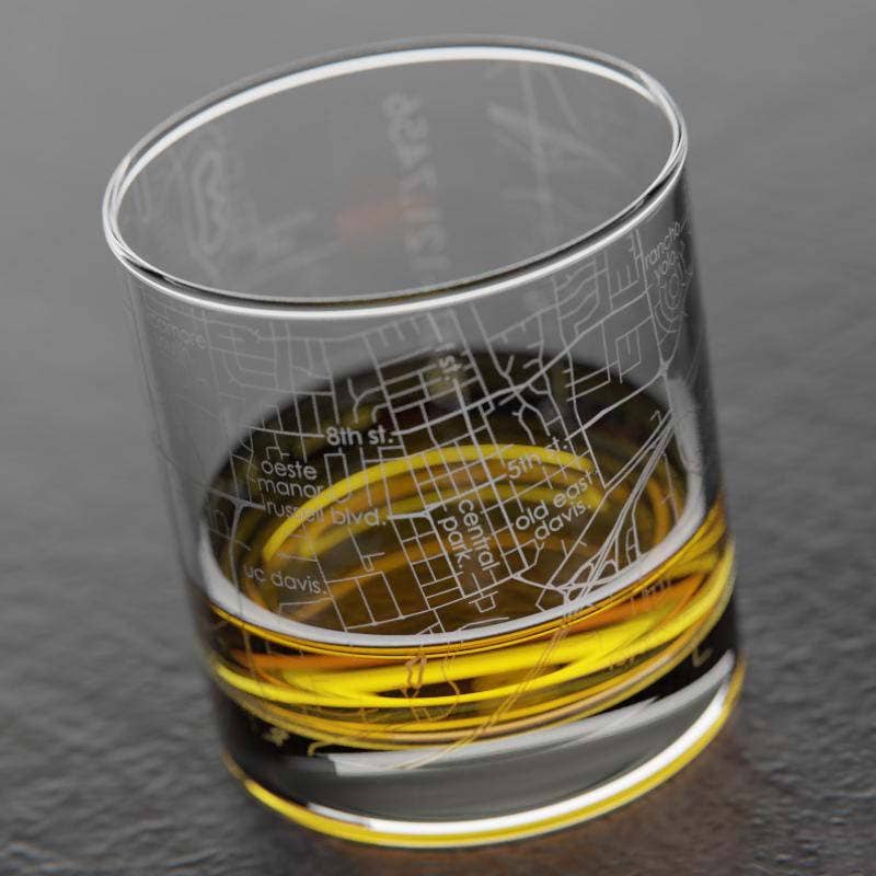 Well Told - Wholesale Drinking Glass/Cup - Davis, CA City Map - Etched Whiskey Rocks Glass2