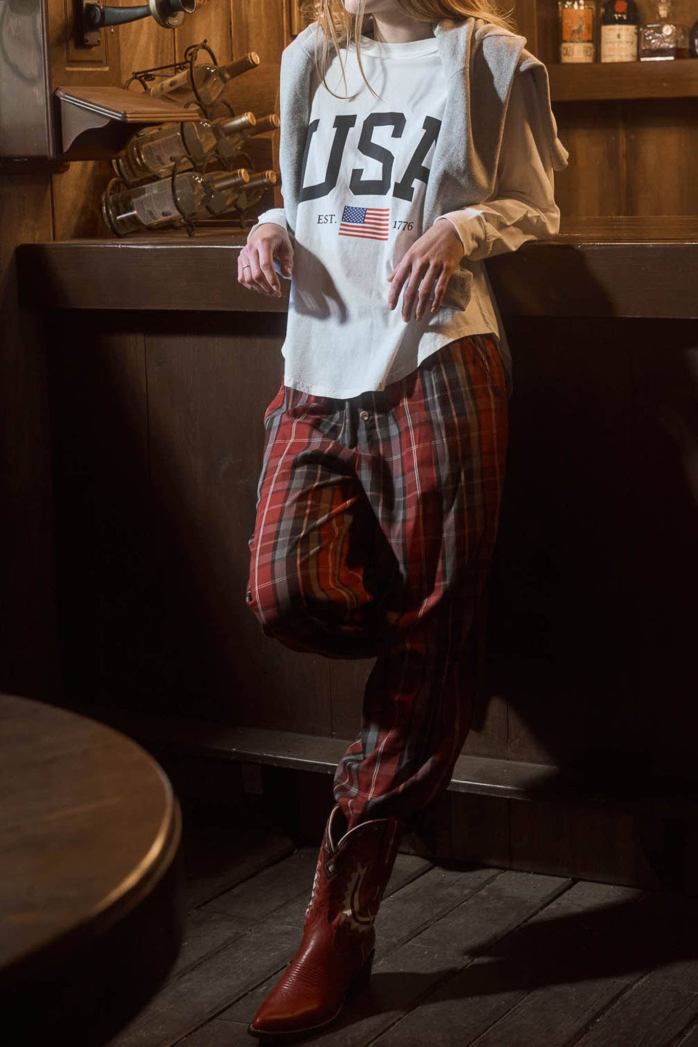 J.O.A - Wholesale Pants - Women's - PLAID ELASTIC WAIST LOUNGE PANTS0