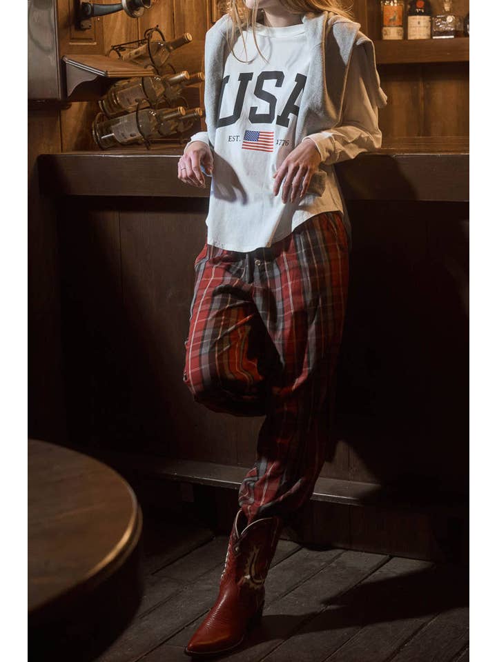 J.O.A - Wholesale Pants - Women's - PLAID ELASTIC WAIST LOUNGE PANTS