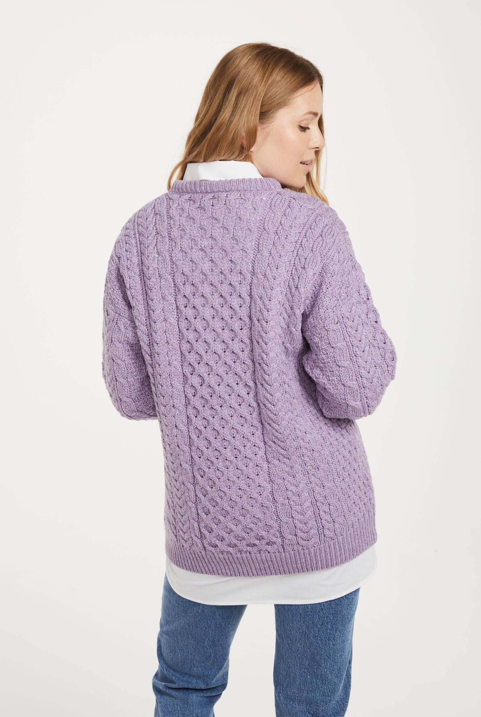 Aran Woollen Mills – wholesale Knitted jumper – Women′s – Inisheer Traditional Ladies Aran Sweater -  Lavender1