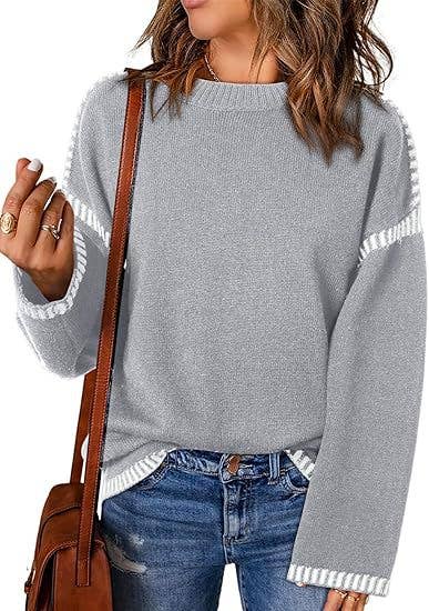 HIDDENBRAND - Wholesale Knit Sweater - Women's - Contrast Trim Cable Knit Pullover Sweater1