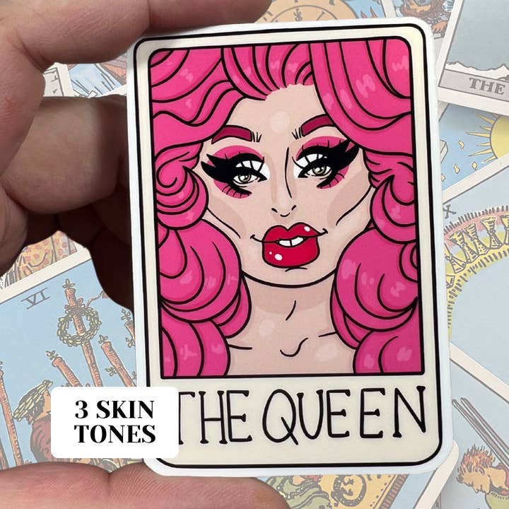 The (Drag) Queen Tarot Card Glossy Vinyl Resistant Sticker for wholesale by familiar sadie