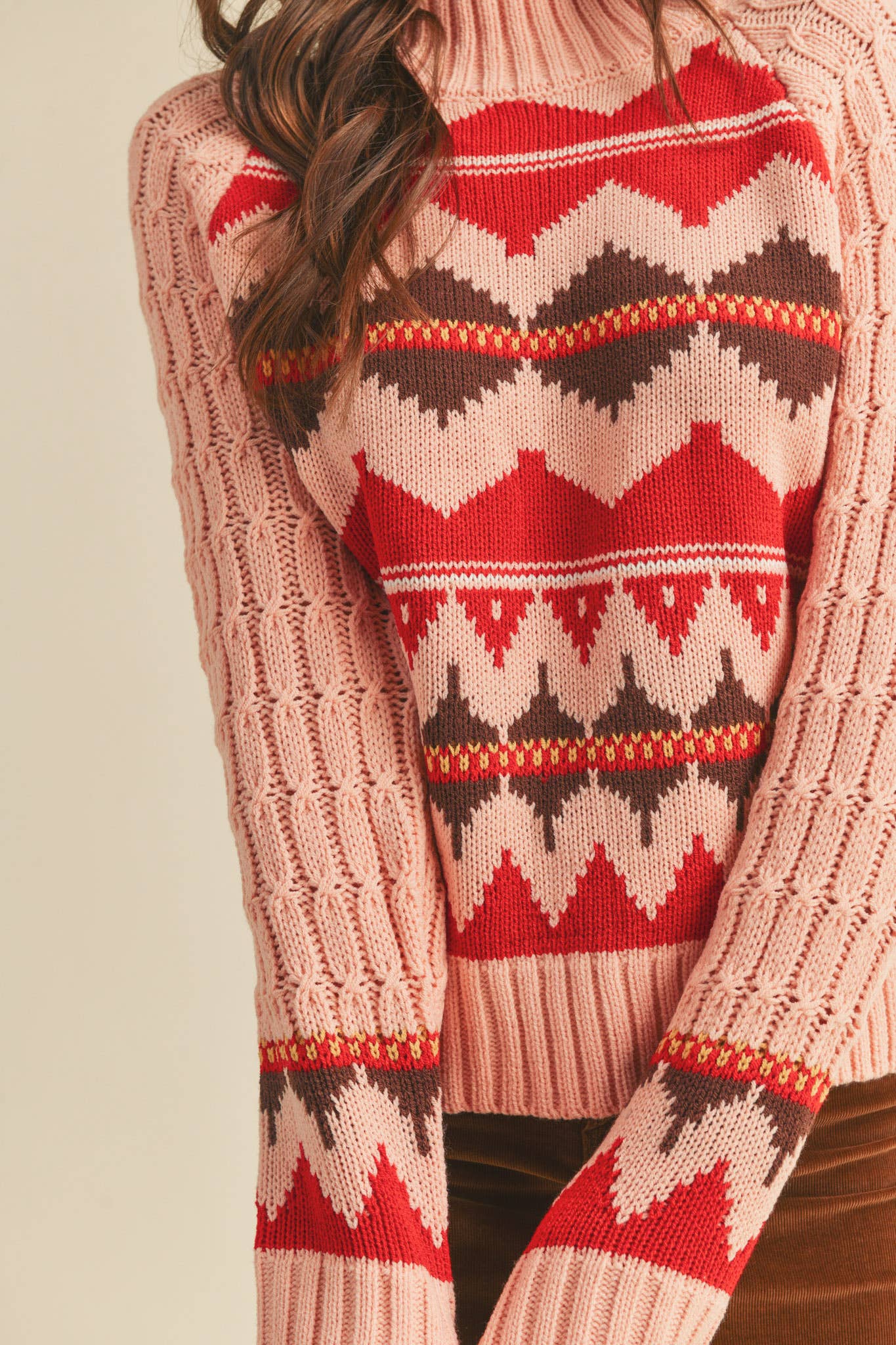 &MERCI - Wholesale Knit Sweater - Women's - FAIR ISLE TURTLENECK SWEATER MSW101777