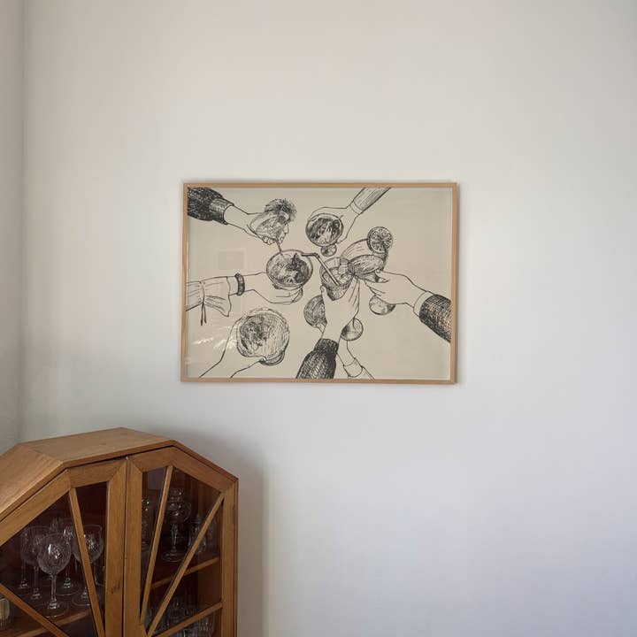 KIKIANDNIM - Wholesale Art Print - Bar Cart Wall Art Print | Cheers Hands Tan | Home Decor1