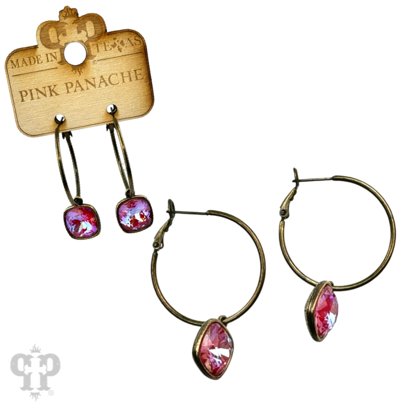 Pink Panache Brands - Wholesale Dangle Earrings - Square Austrian crystal hoop earring, 12mm11