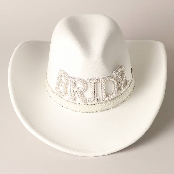 WAT Veganistische, in vilt gemaakte BRIDE Pearl cowboyhoed voor groothandel op Faire