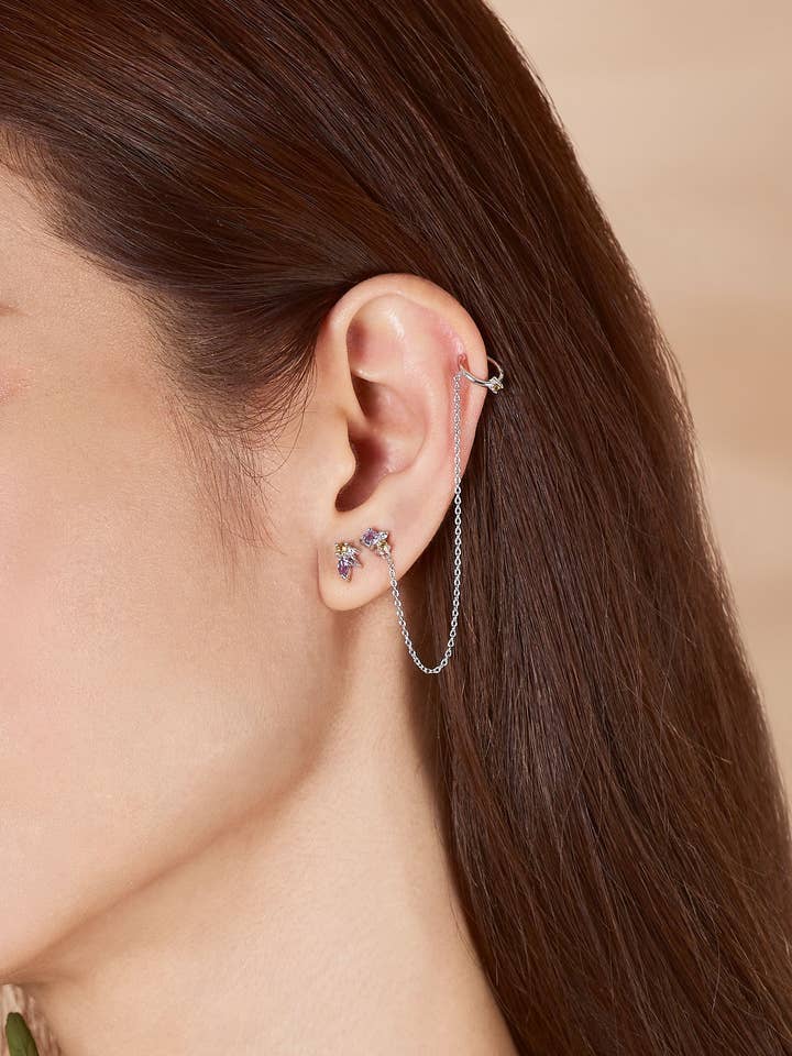 Mishka Ear Cuff Set — Amethyst (Silber) für den Großhandel von CURIOUS CREATURES