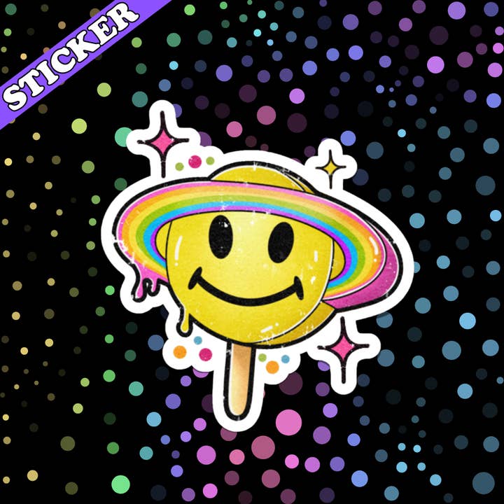 Pretty Toxic Stickers - Wholesale Sticker - Lisa Frank Sticker - Rainbow Smile Planet, 90s 00s Nostalgia