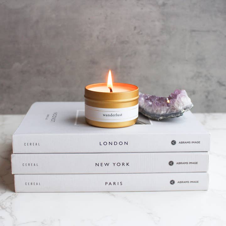 Candlefolk - Wholesale Travel Candles - Wanderlust - 4 oz Gold Travel Candle1