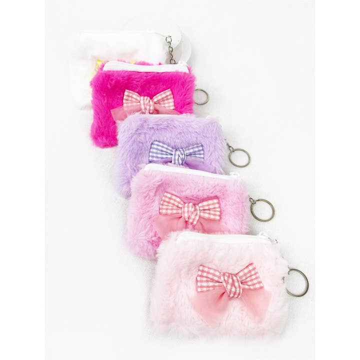 MIX COLOR Faux Fur with Bow Detail Coin Purse with Key Ring for wholesale on Faire1