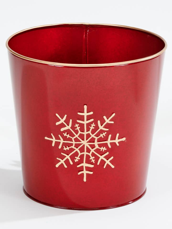 Red Galvanized Planter with Snowflake Design 9.25" Height for wholesale by WORTH IMPORTS