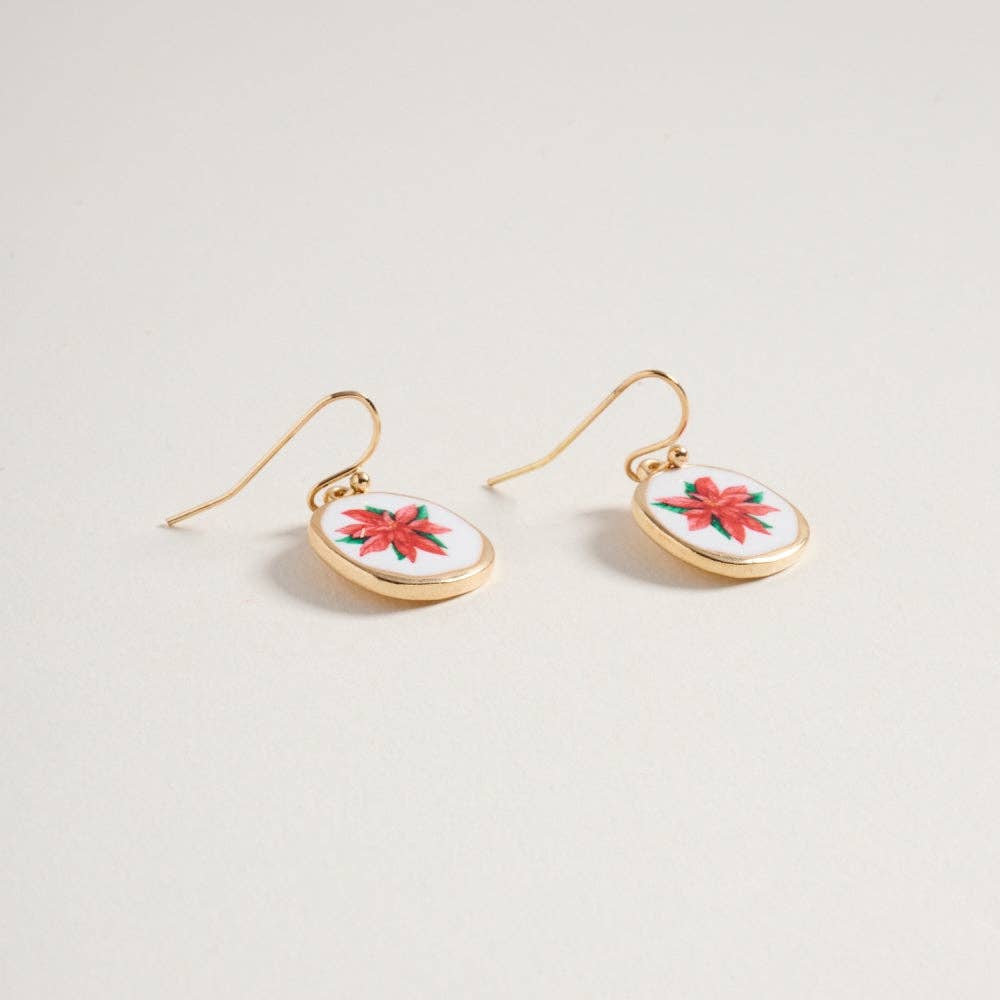 Gold Christmas Poinsettia Enamel Stone Hook Earrings for wholesale on Faire1