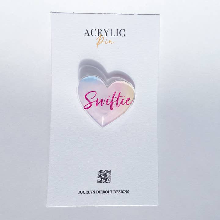 Swiftie Lover Heart Taylor Swift Acrylic Pin with Backing for wholesale by Jocelyn Diebolt Designs