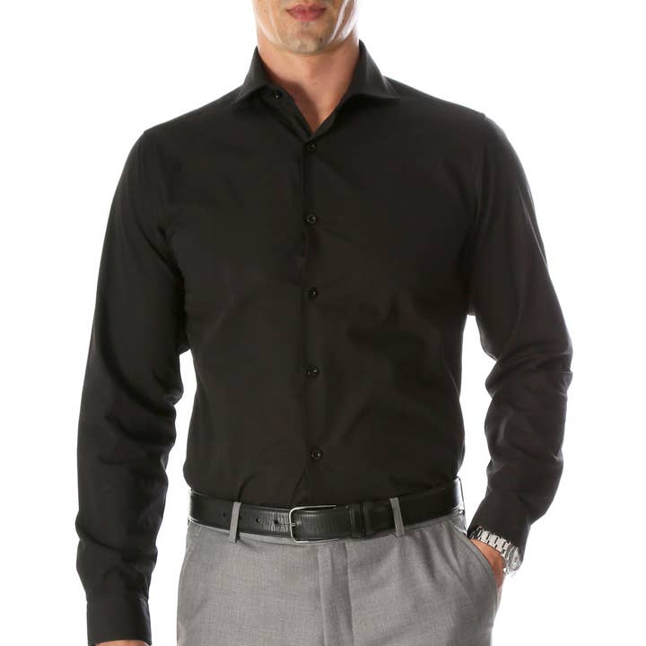 Leo Mens Black Slim Fit Cotton Dress Shirt for wholesale by Ferrecci