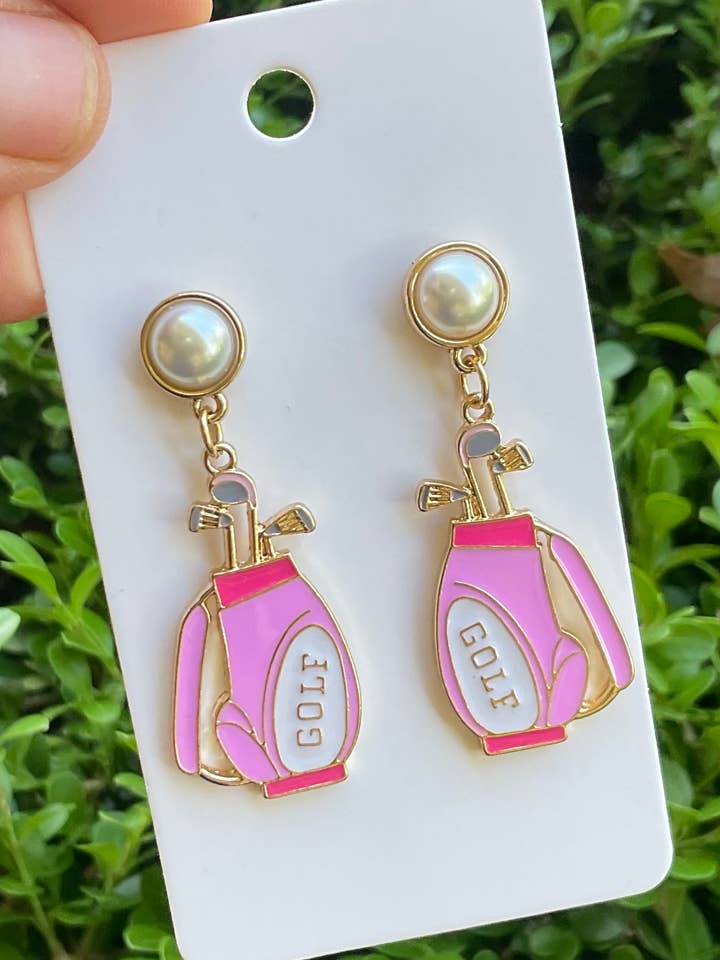 Pink country club golf earrings for wholesale by Baubles by Maggi