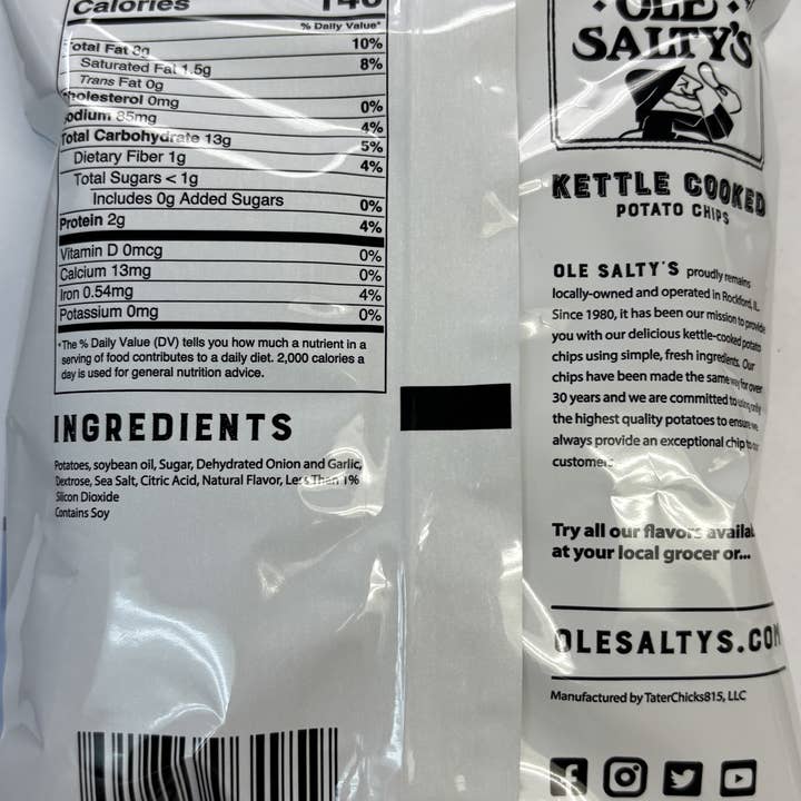 Ole Salty's - Vendita all'ingrosso Patatine - Patatine fritte cotte in pentola al gusto di cipolla dolce di Maui da 1,25 oz1