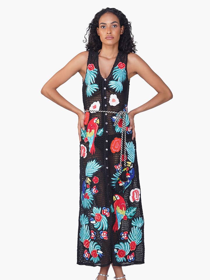 Maison Black Embroidered Shirt Dress for wholesale by America & Beyond