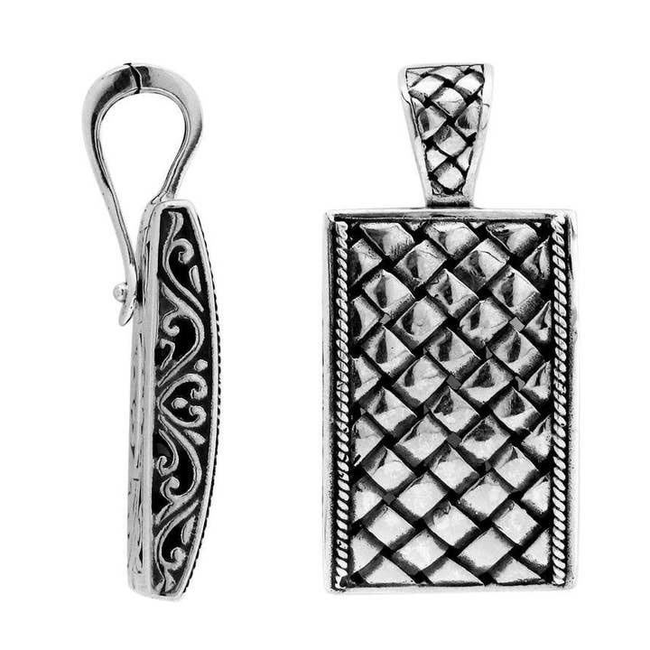 AP-6177-S 925 Sterling Silver Textured Rectangle Pendant For Bulk Jewelry Orders for wholesale by Bali Designs