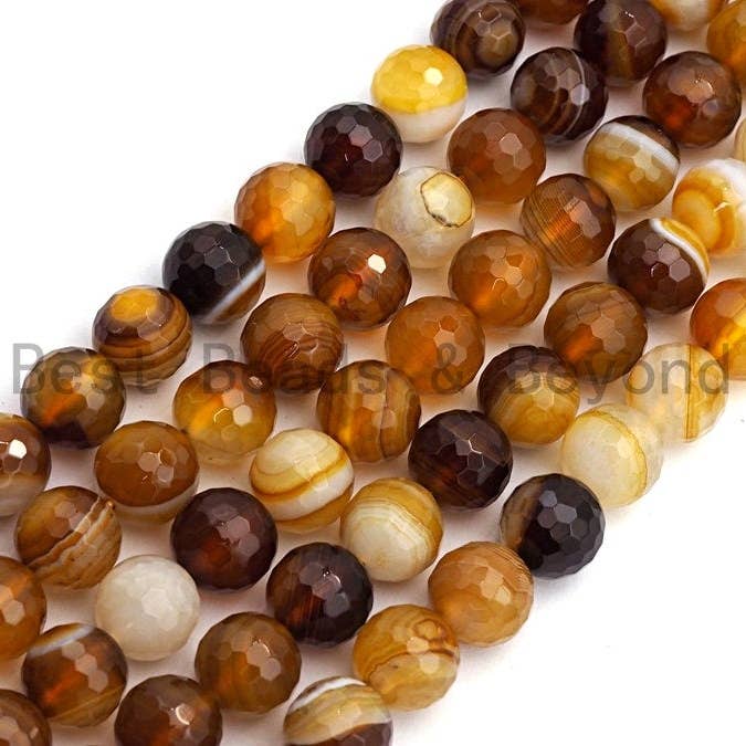 High Quality Faceted Brown Yellow Banded Agate beads, 6mm/8mm/10mm/12mm Yellow Agate Gemstone beads, 15.5inch strand, SKU#U450 for wholesale by BestBeads&Beyond
