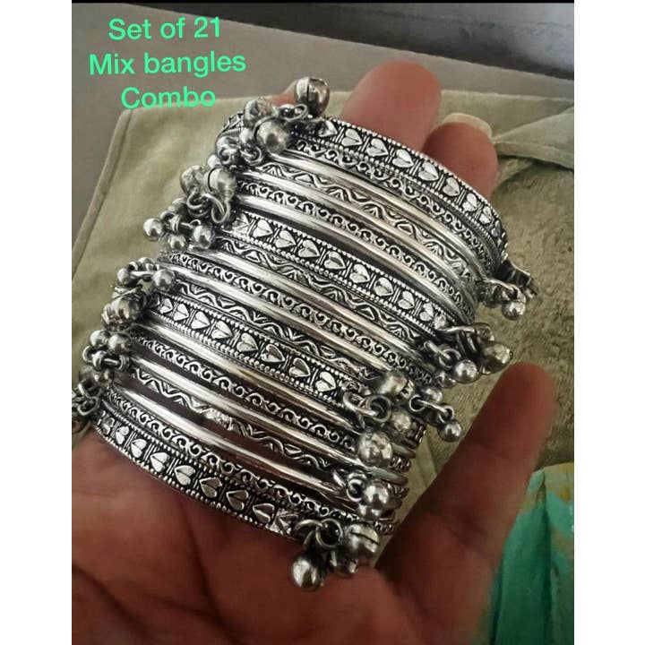 Women's Silver Oxidised German Bangle Set, Ethnic Handmade for wholesale by Vastrabhushan