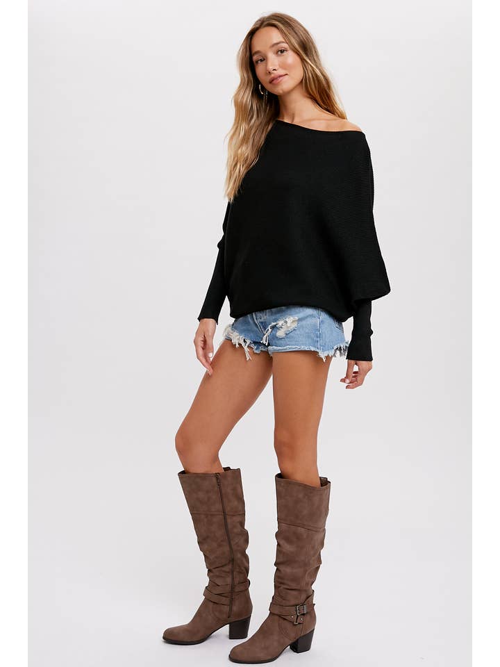 Bluivy - Wholesale Knit Sweater - Women's - ASYMMETRICAL OPEN SHOULDER DOLMAN PULLOVER25