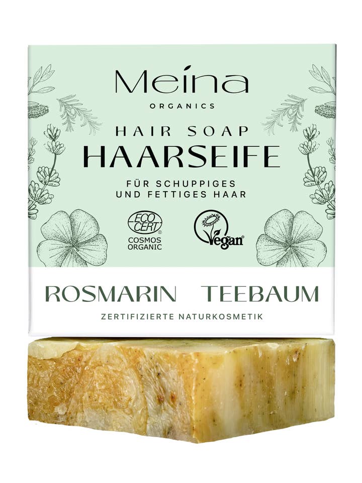 Haarseife mit Rosmarin und Teebaum für den Großhandel von Meina Organics