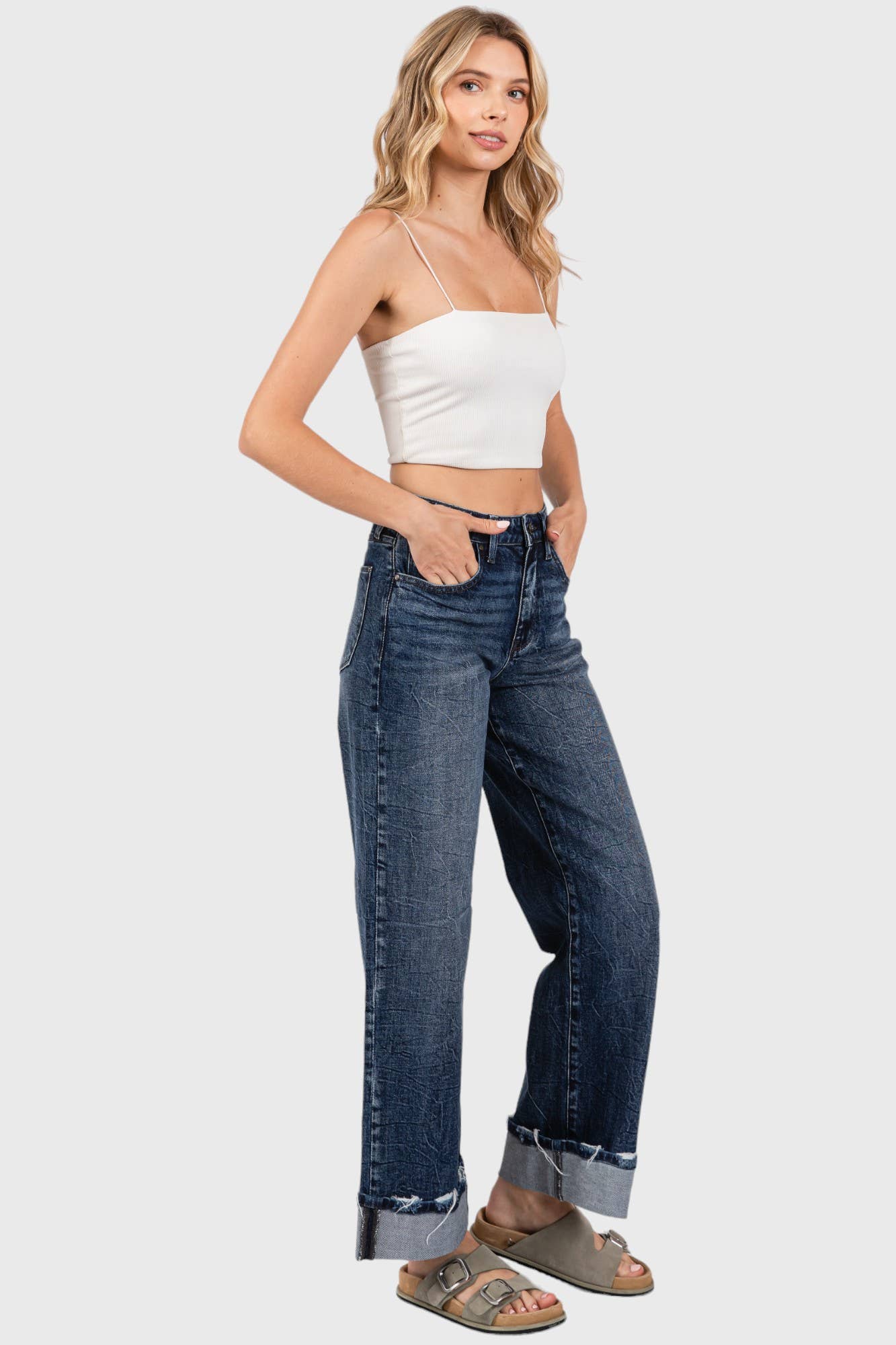 Petra153 - Wholesale Jeans - Women's - P1233W-DM HIGH RISE COMFORT STRETCH WIDE LEG W/ CUFFED HEM3