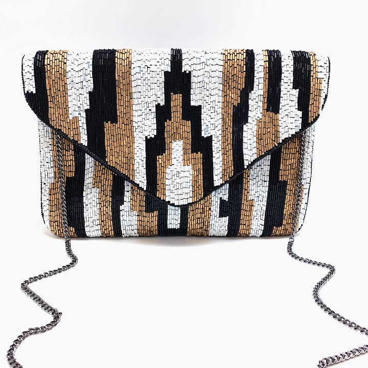 WHITE & GOLD ART DECO BEADED CLUTCH for wholesale by Pizzazz, Inc.