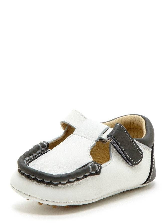 Dark Gray Colorblock T-Strap Loafers for wholesale by Petit Confection