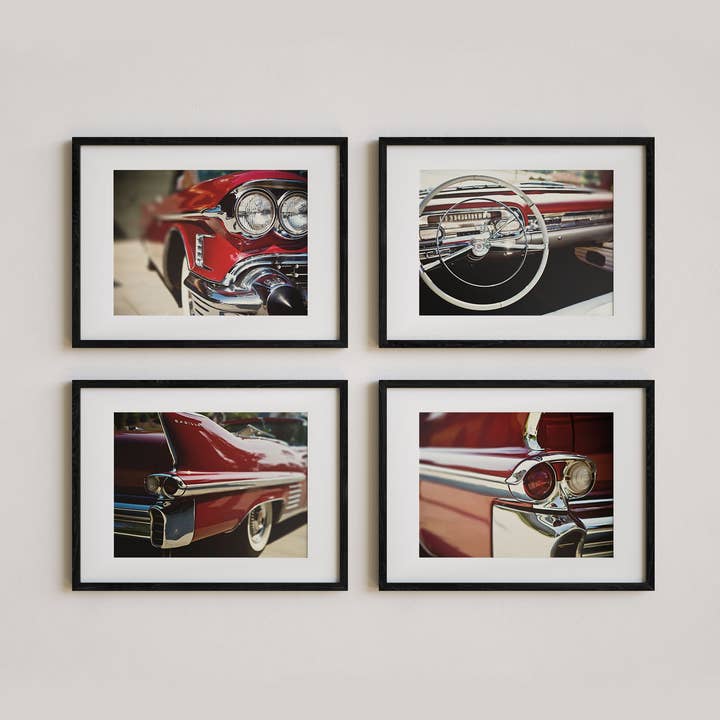 Red Vintage Cadillac Cars | Art Prints Set of 4 for wholesale by Lisa Russo Fine Art