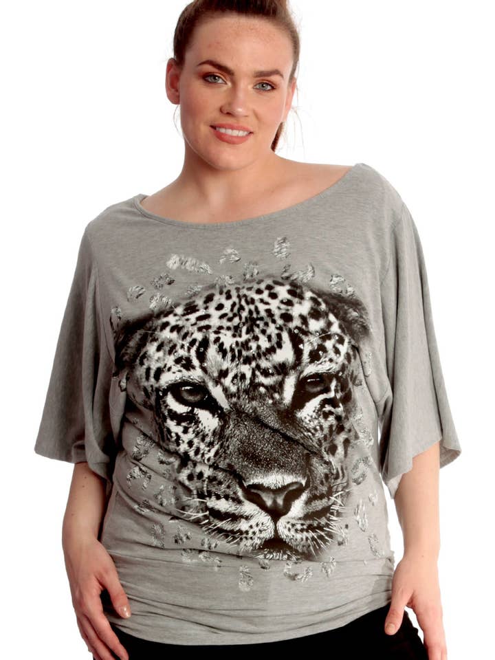 1003 Leopard Paillet Flagermusærme Top Vild & Fejlfri for engroshandel hos NOUVELLE