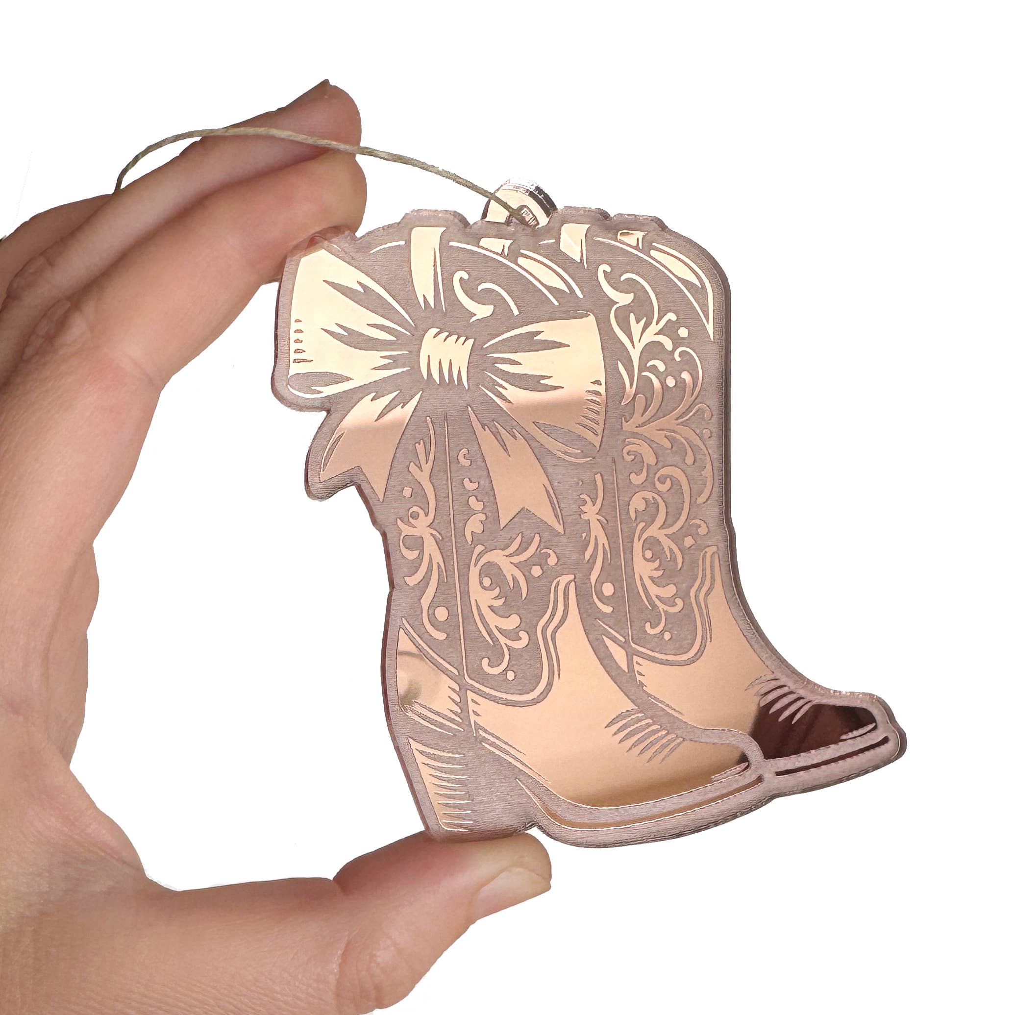 Art by Sharell - Wholesale Ornament Set - Mirrored Cowgirl Boots Ornament, Western Christmas Ornament2