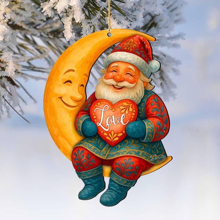 Ornamento de Pai Natal com Coração | Feriado Artesanal em Madeira de Bétula por atacado de Designocracy