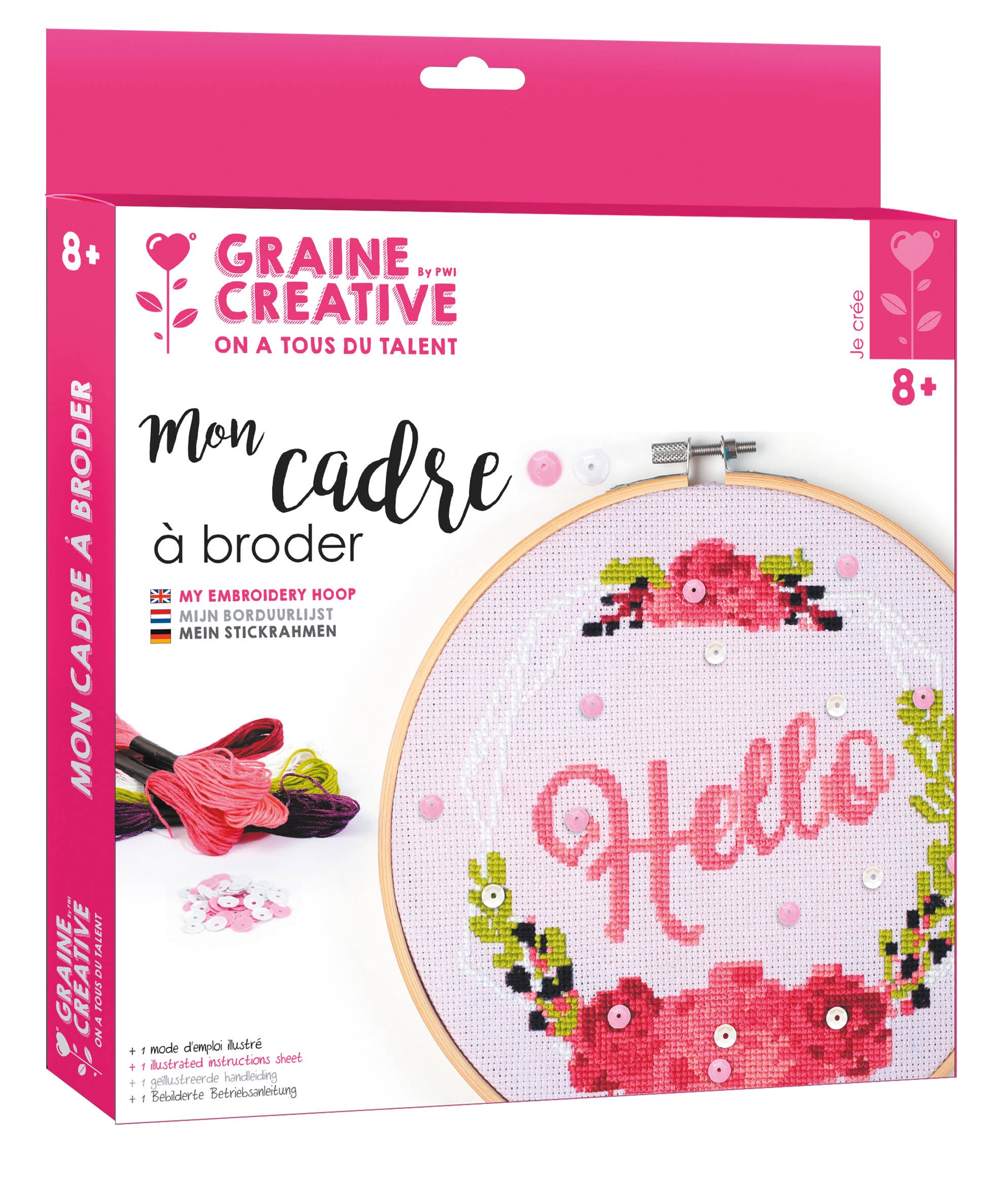 Graine Créative - Vendita all'ingrosso Attrezzatura per ricamo/punto croce - KIT TAMBURO DA RICAMO IN LEGNO HELLO Ø 200mm0