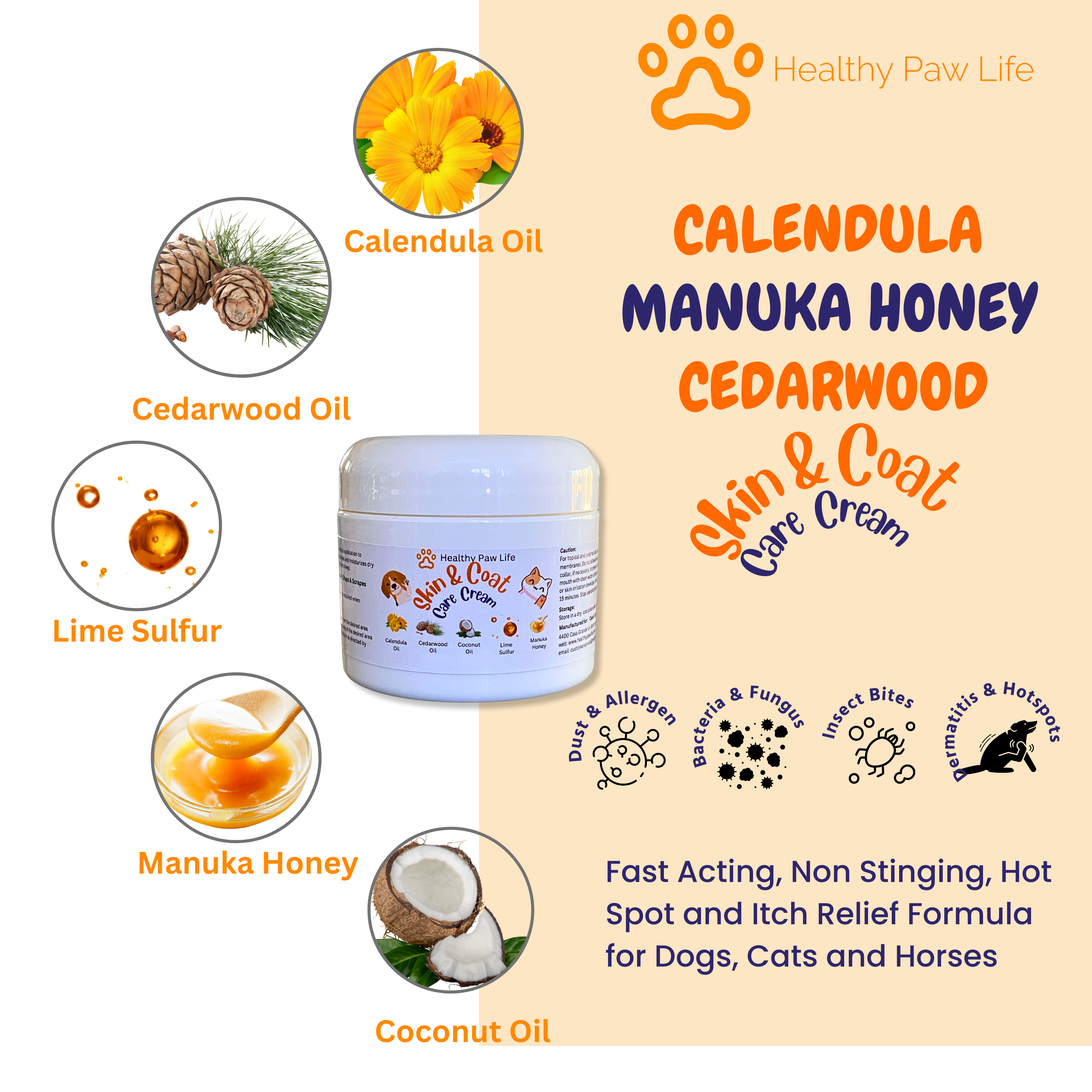 Healthy Paw Life - Wholesale Pet Balm - Dog - Calendula Manuka Honey & Cedarwood - Skin & Coat Care Cream3