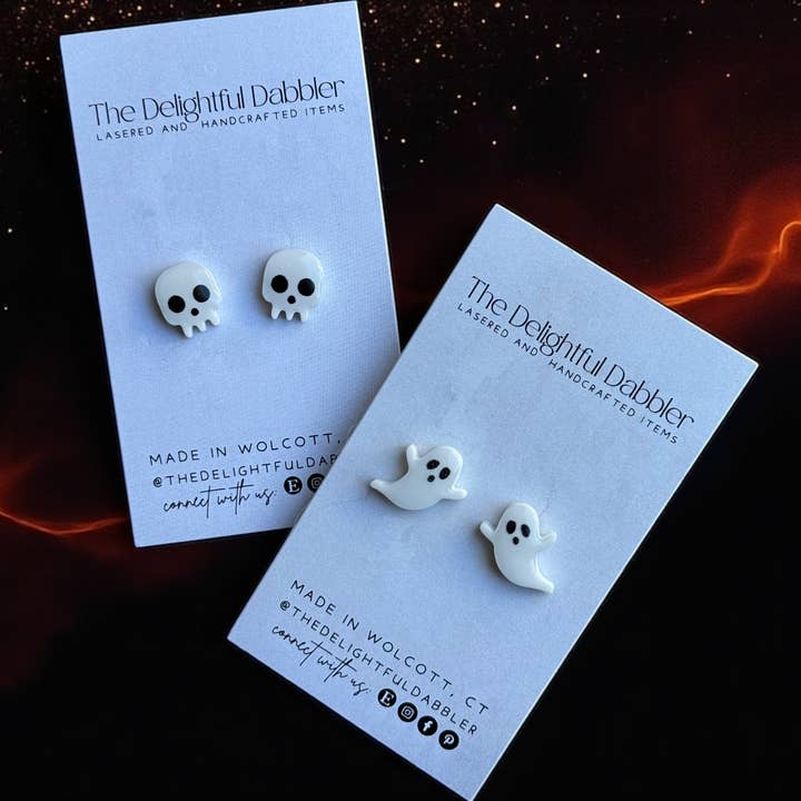 The Delightful Dabbler LLC - Wholesale Stud/Post Earrings - Spooky Ghost Halloween Stud Earrings – Acrylic Jewelry3