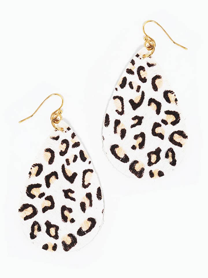 Animal Print Genuine Leather Teardrop Fishhook Dangle Drop Earrings for wholesale by Wild Honey