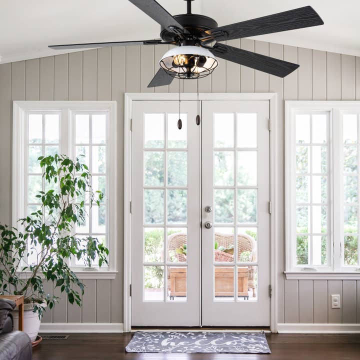 Black White 52"W Owen Ceiling Fan with Light Kit for wholesale on Faire1
