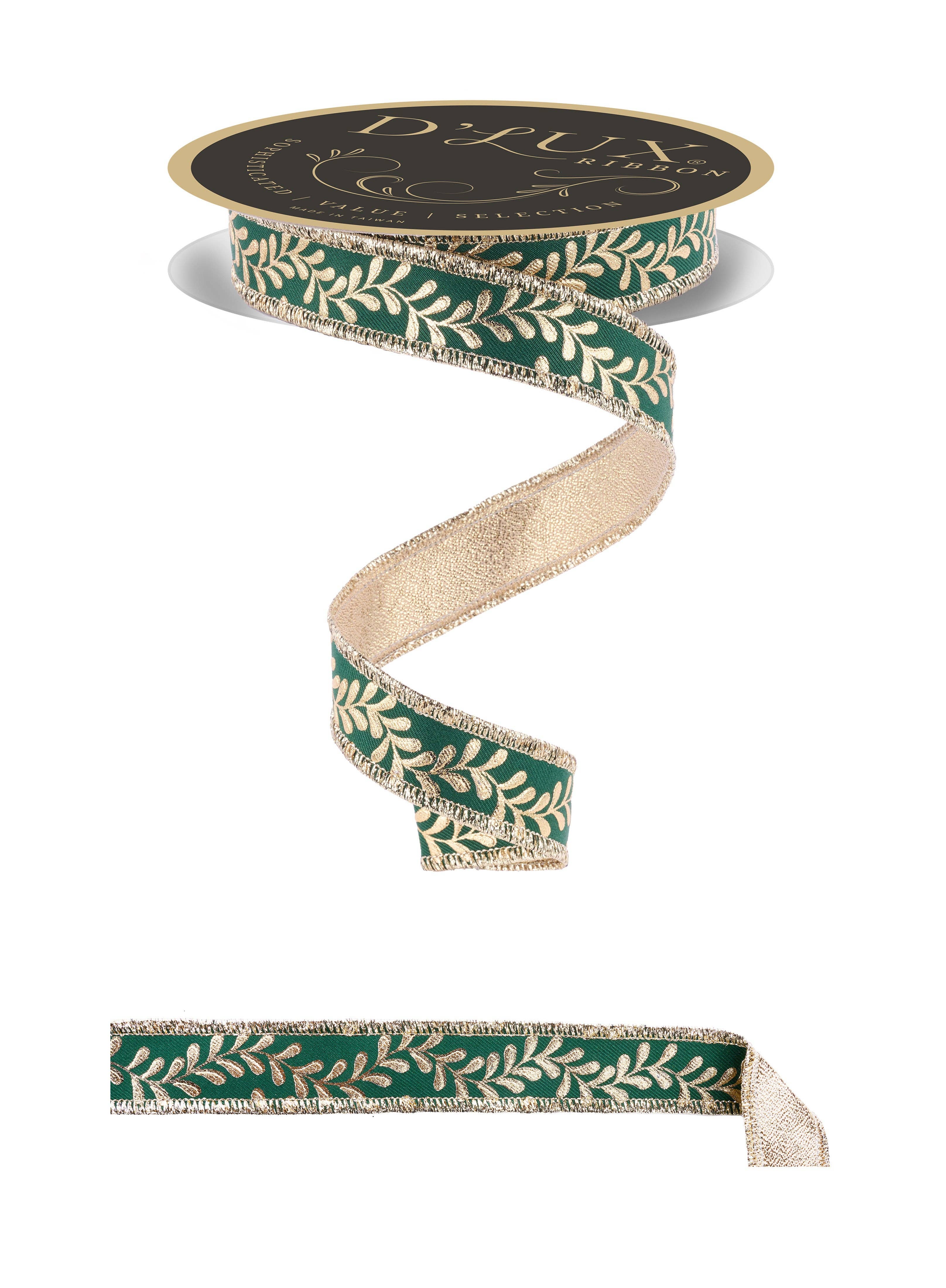 DecoExchange – wholesale Bunting/Krans – 7/8"X10Yd Foliebladsgirlang/Sammansmält Jägaregrön/Guld LX3140CK0