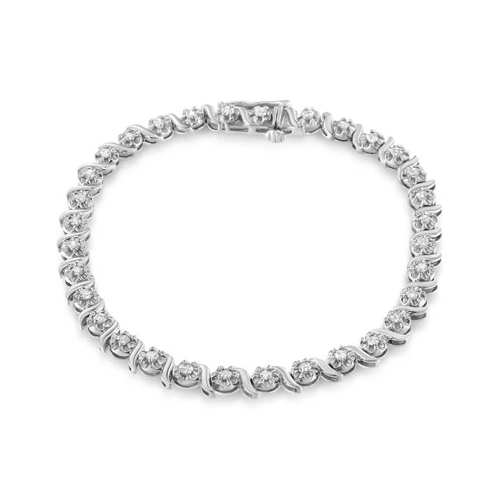 Bracelet à maillons spiralés en argent et diamants de 1 carat — 17,8 cm pour la vente par Infinite Jewels