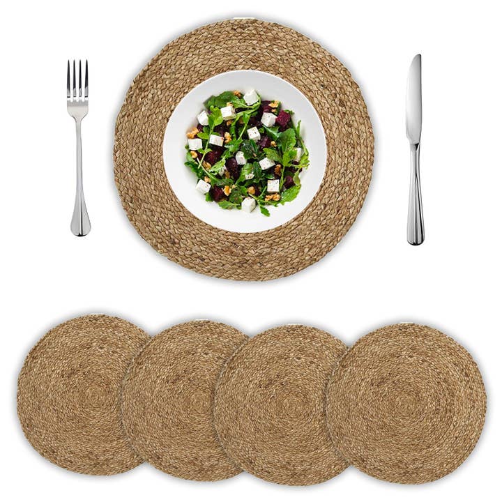 Natural Jute Hand Braided Round Placemats, Set of 4, 15 Inch for wholesale on Faire