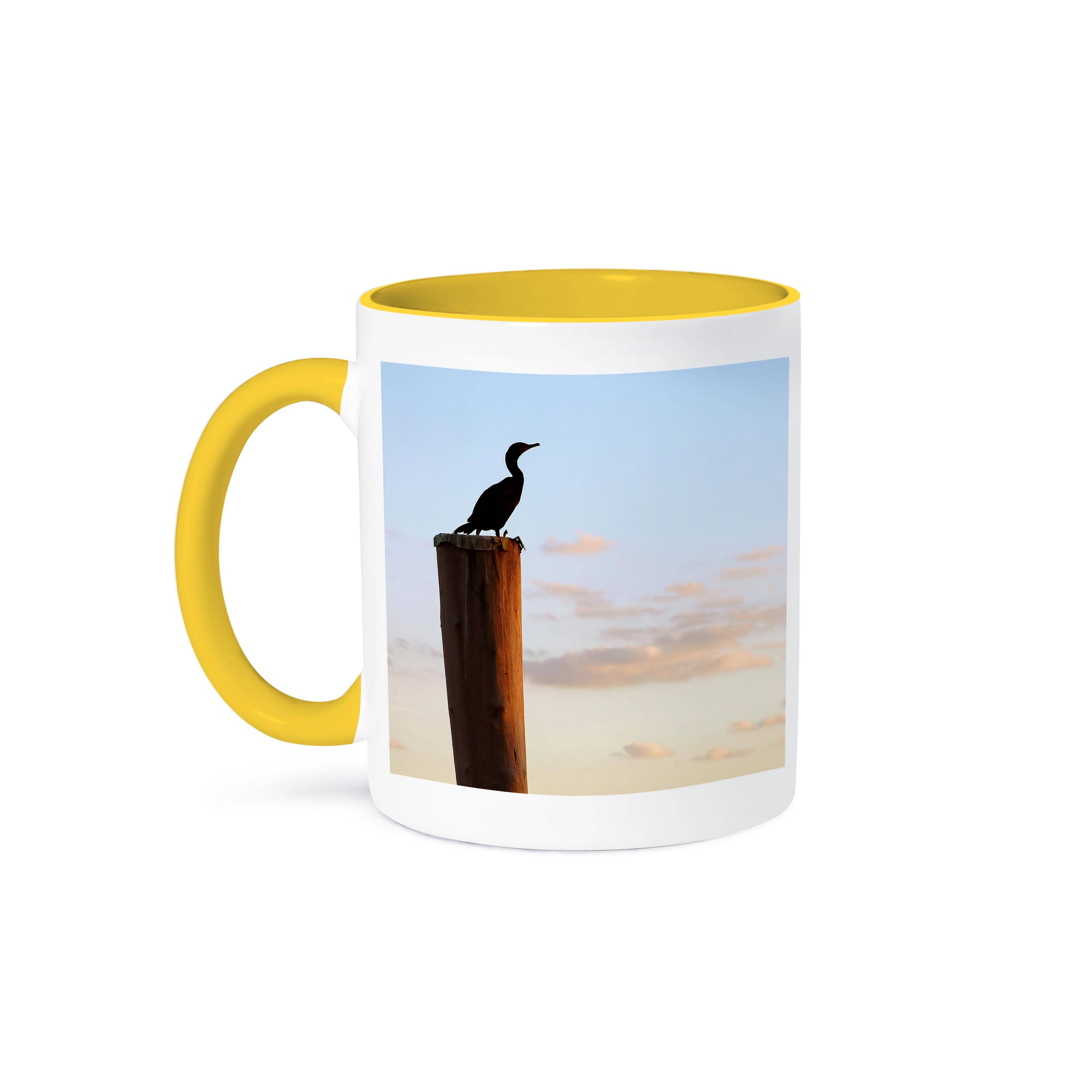 3dRose - Vente Tasse à café - 3dRose, Oiseau échassier échassiers poteau assis assise silhouette coucher de soleil tranquillité se détendre relaxant, Tasse0