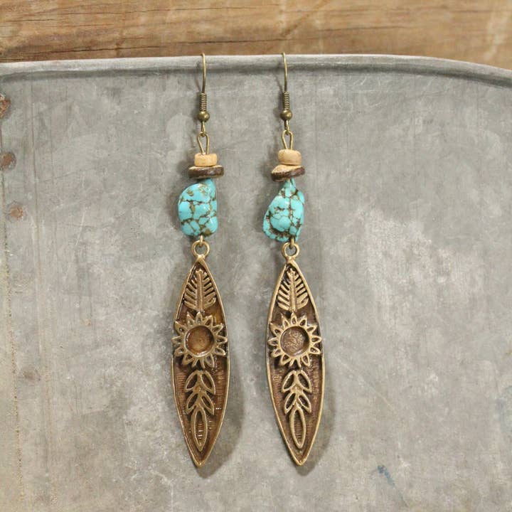 Sprouting New Petals Turquoise Dangle Earrings for wholesale by The Primitive Peddler, Inc.