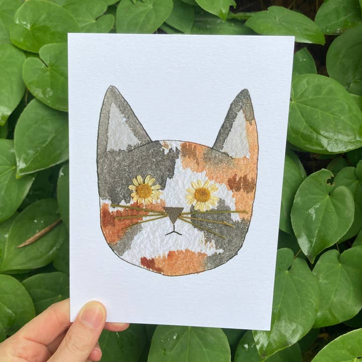 Calico Cat Flower Eye Frameable Card for wholesale by Little Leaf Ink